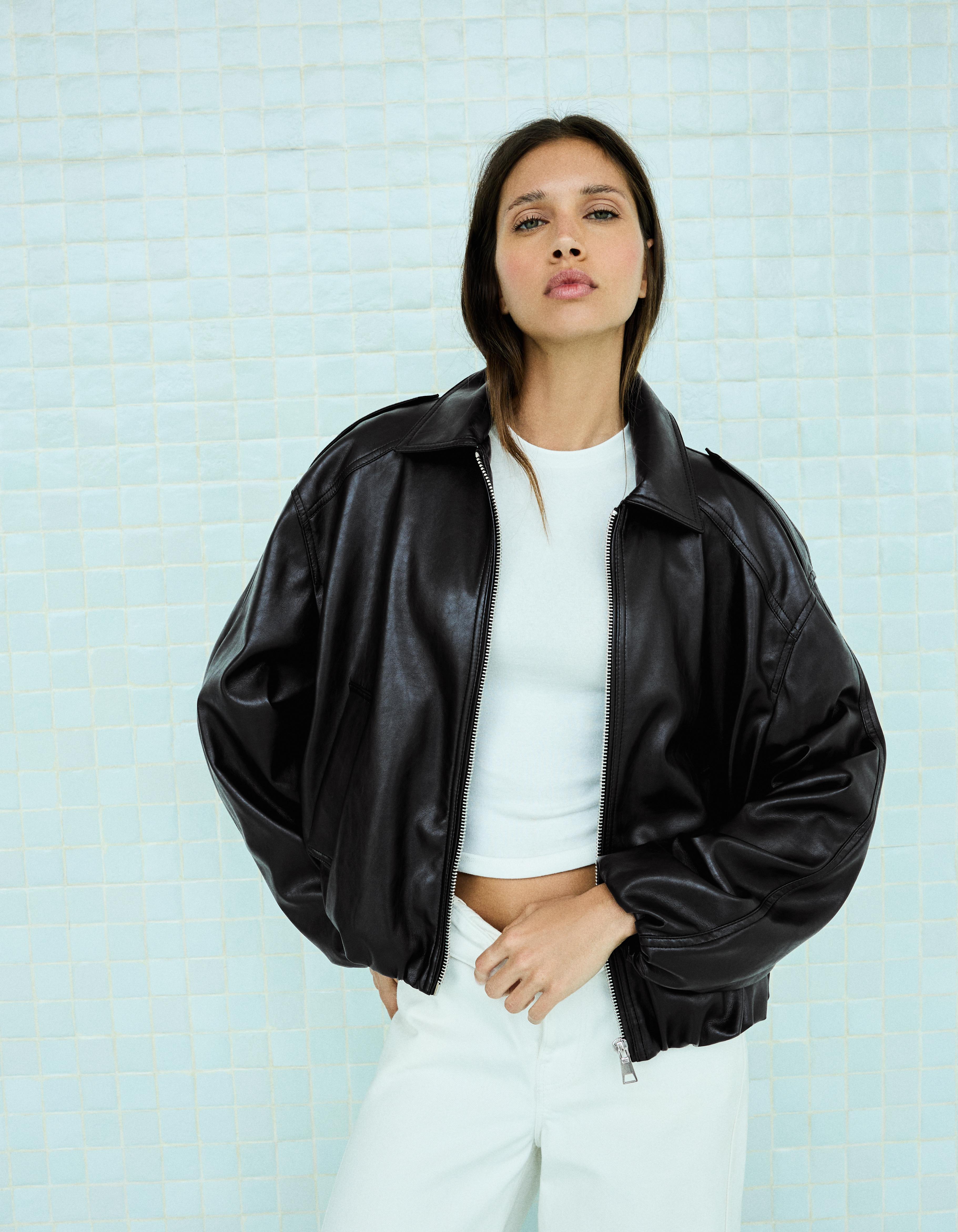 Leather effect puffer jacket — Black
