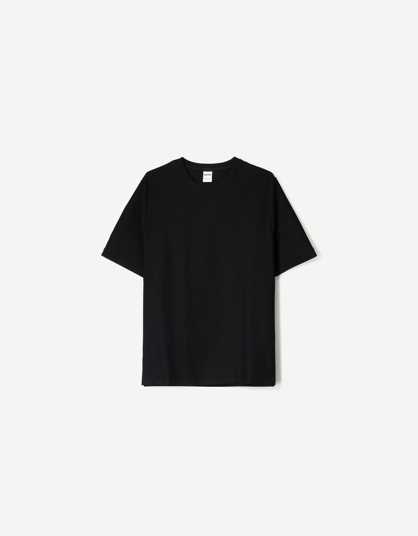 Bershka Camiseta Manga Corta Textura Hombre M Negro