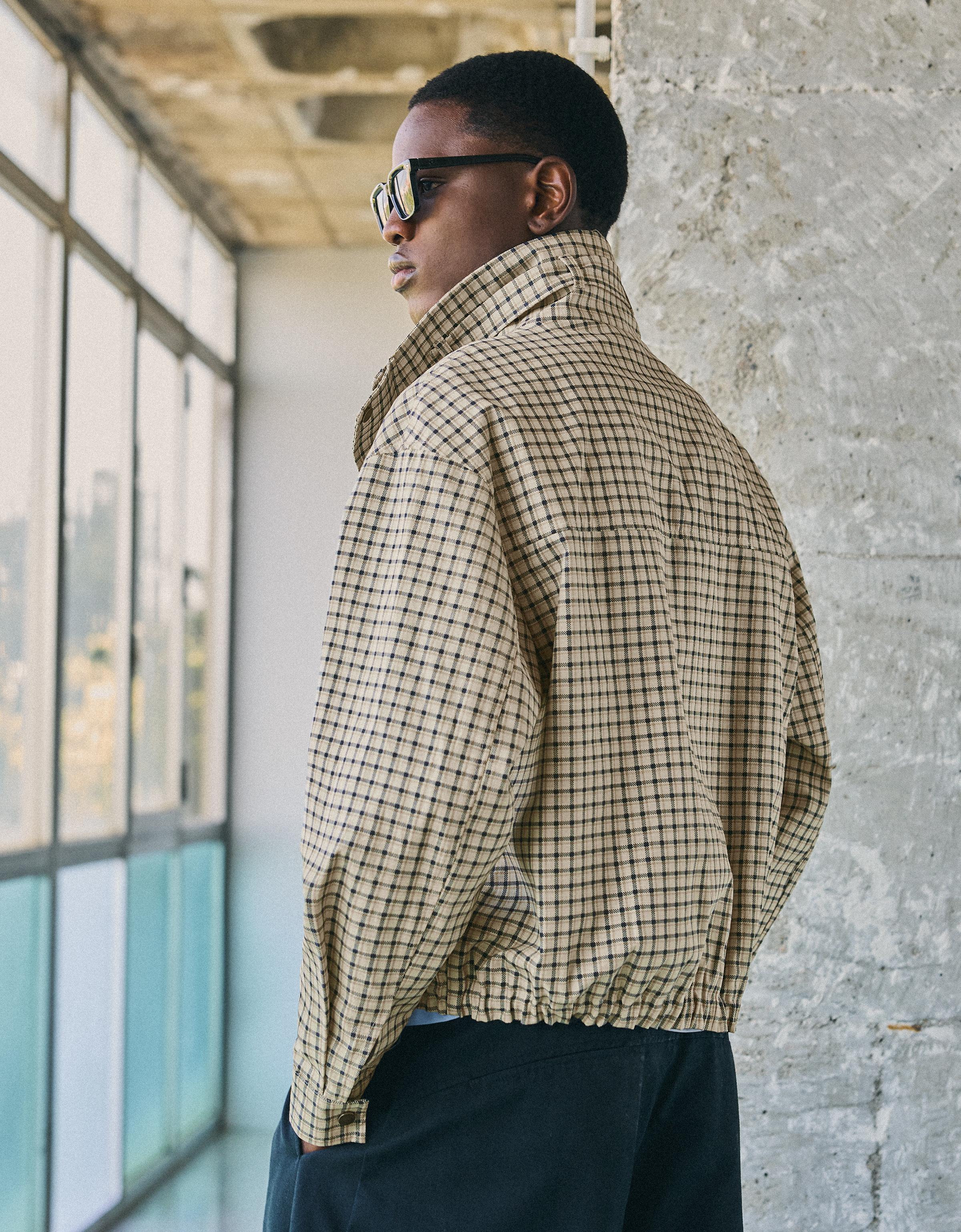 Check zip-up jacket — Cream