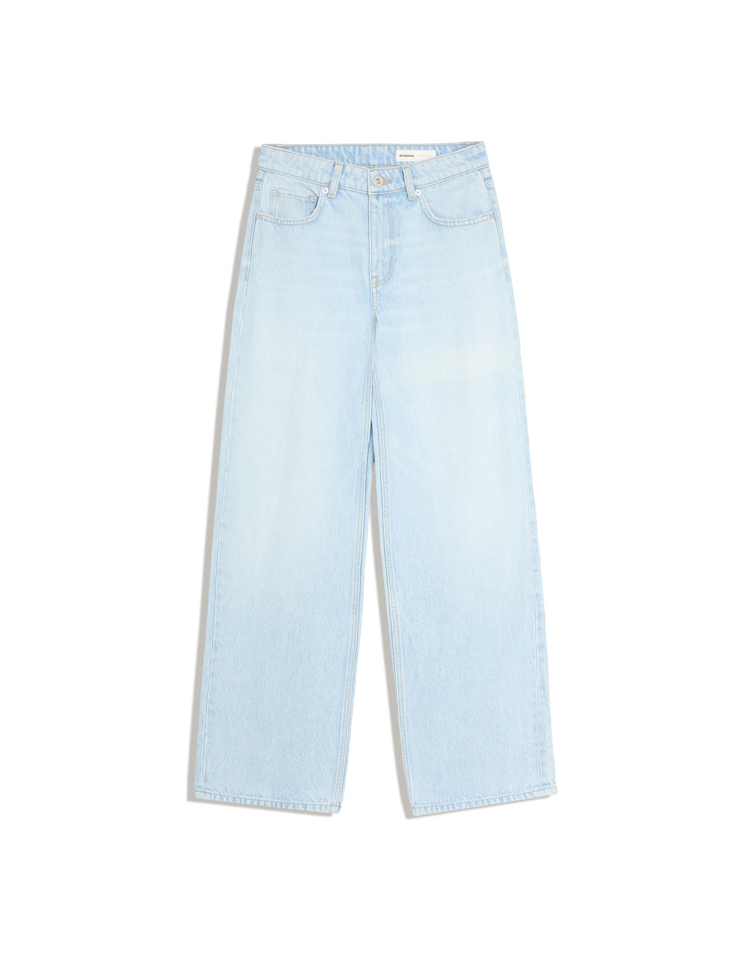 High-waist wide straight-leg jeans — Light blue