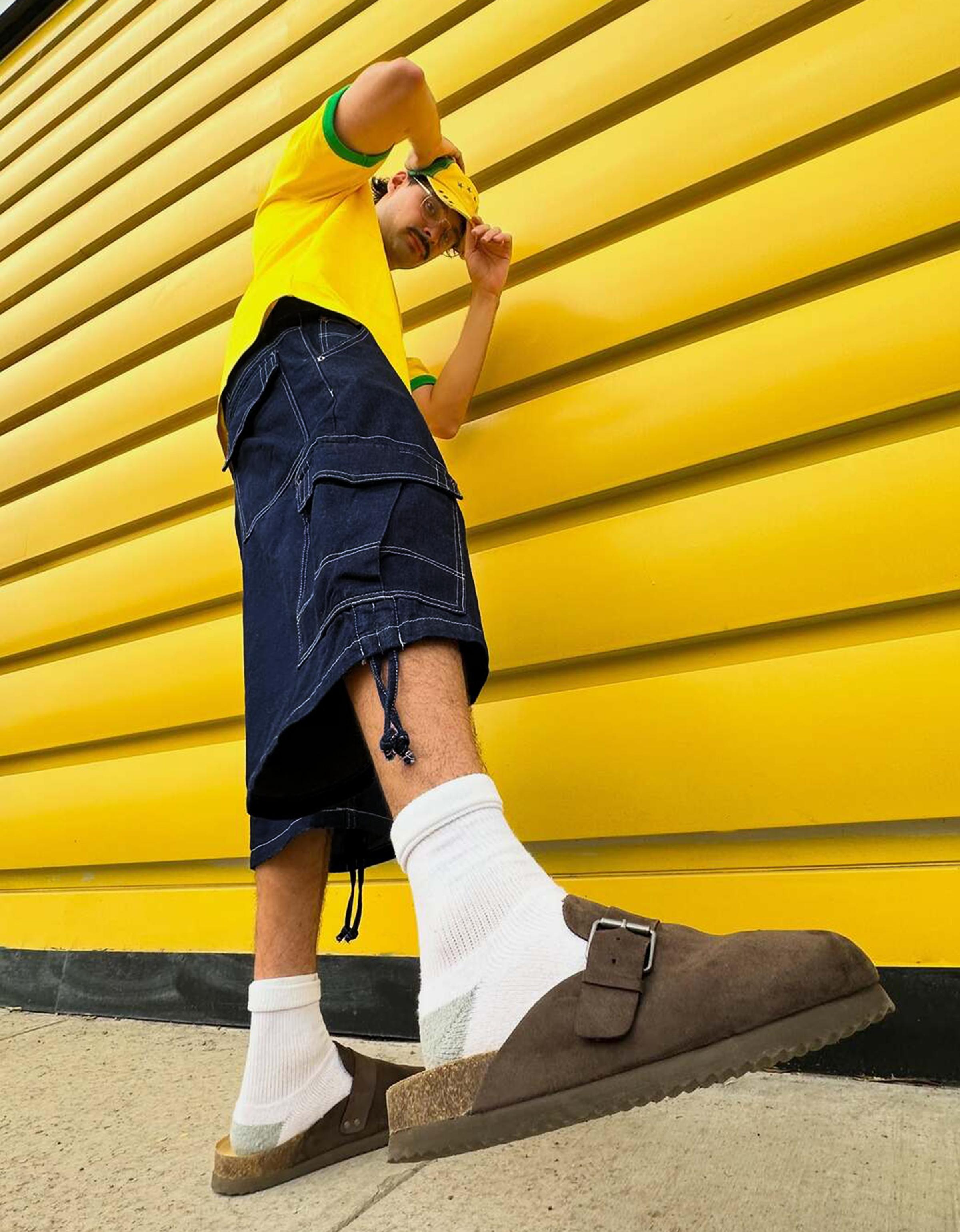 Denim cargo parachute Bermuda shorts — Navy