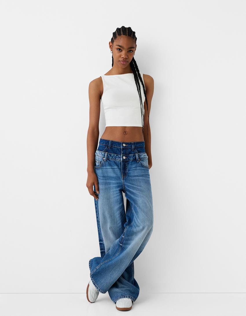 Sleeveless ribbed T-shirt-Off white-3