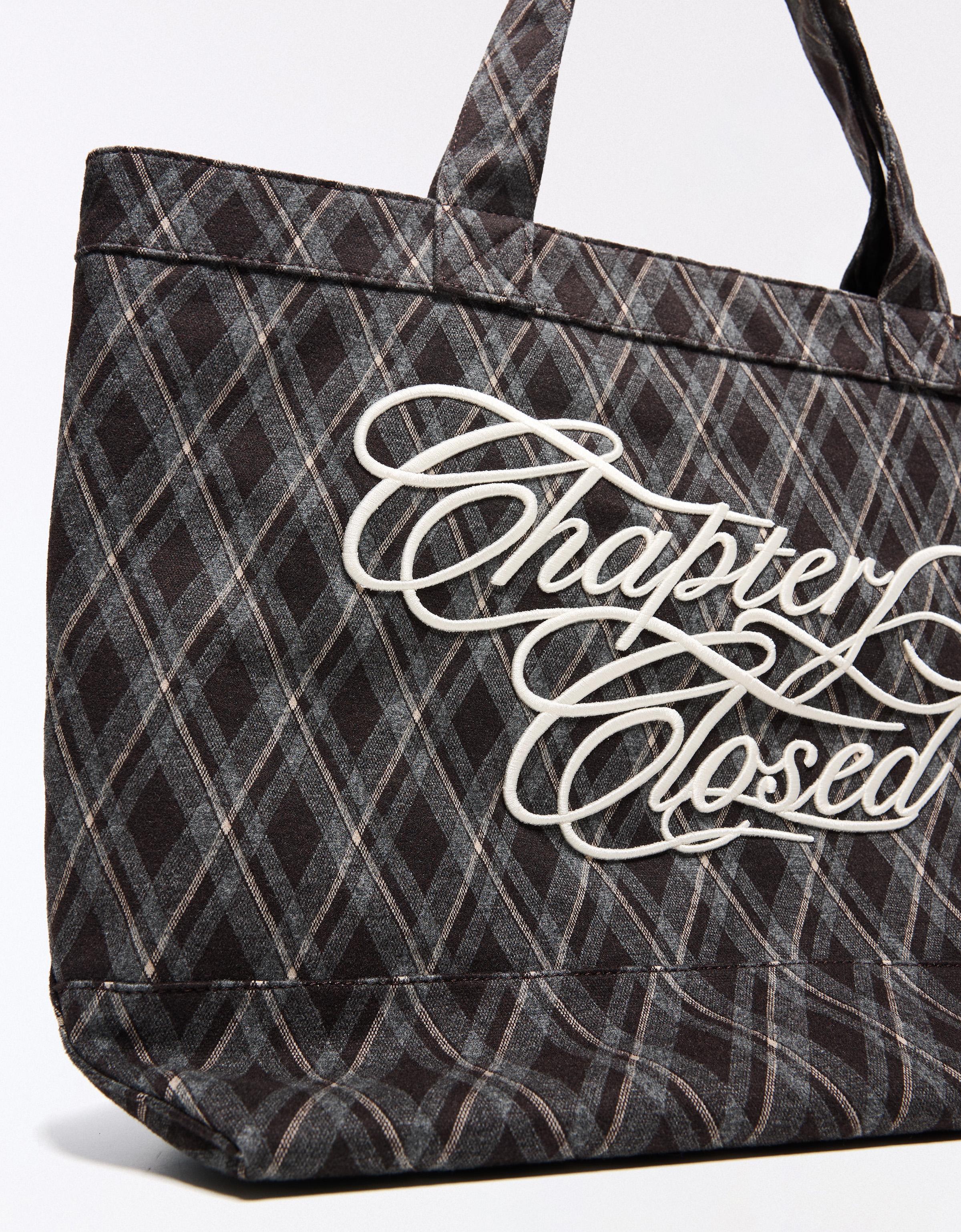 Embroidered check tote bag — Brown