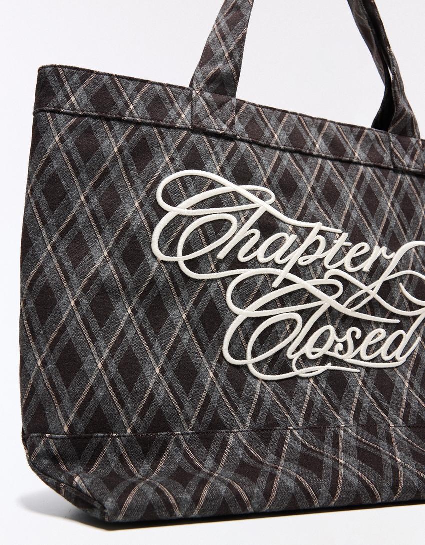 Tote Bag mit Karostickerei-Braun