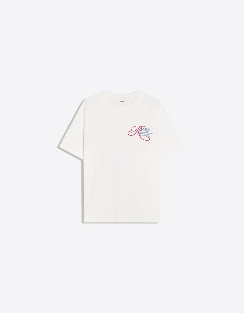 T-Shirt mit kurzen Raglanärmeln und Print-Grbrochenes Weiss