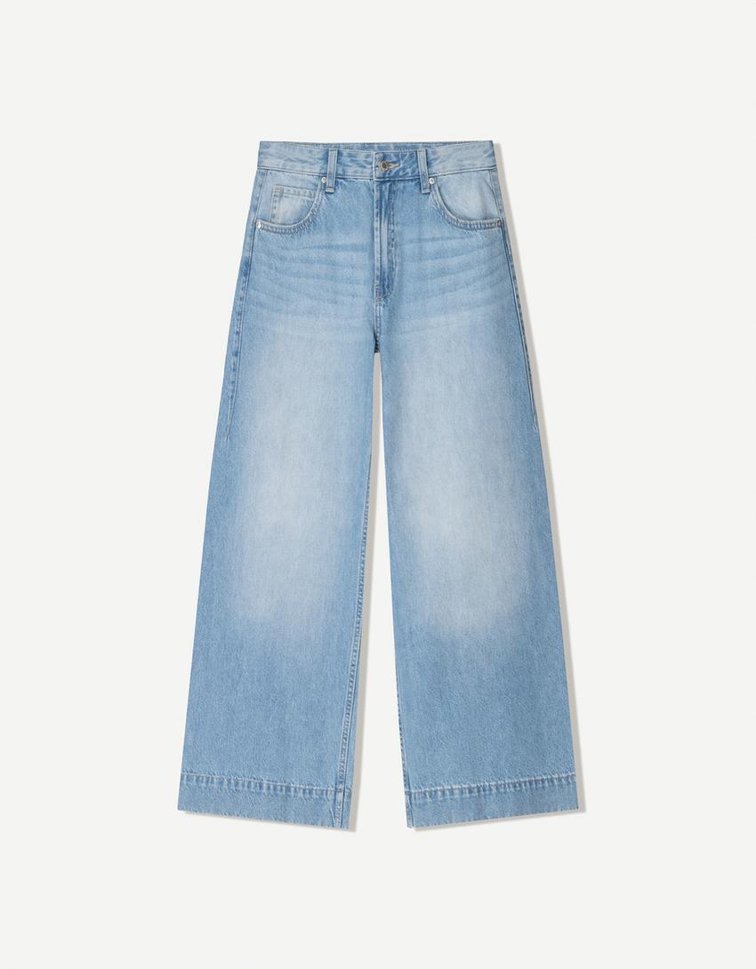 Jean large cropped-Bleu lavé-4