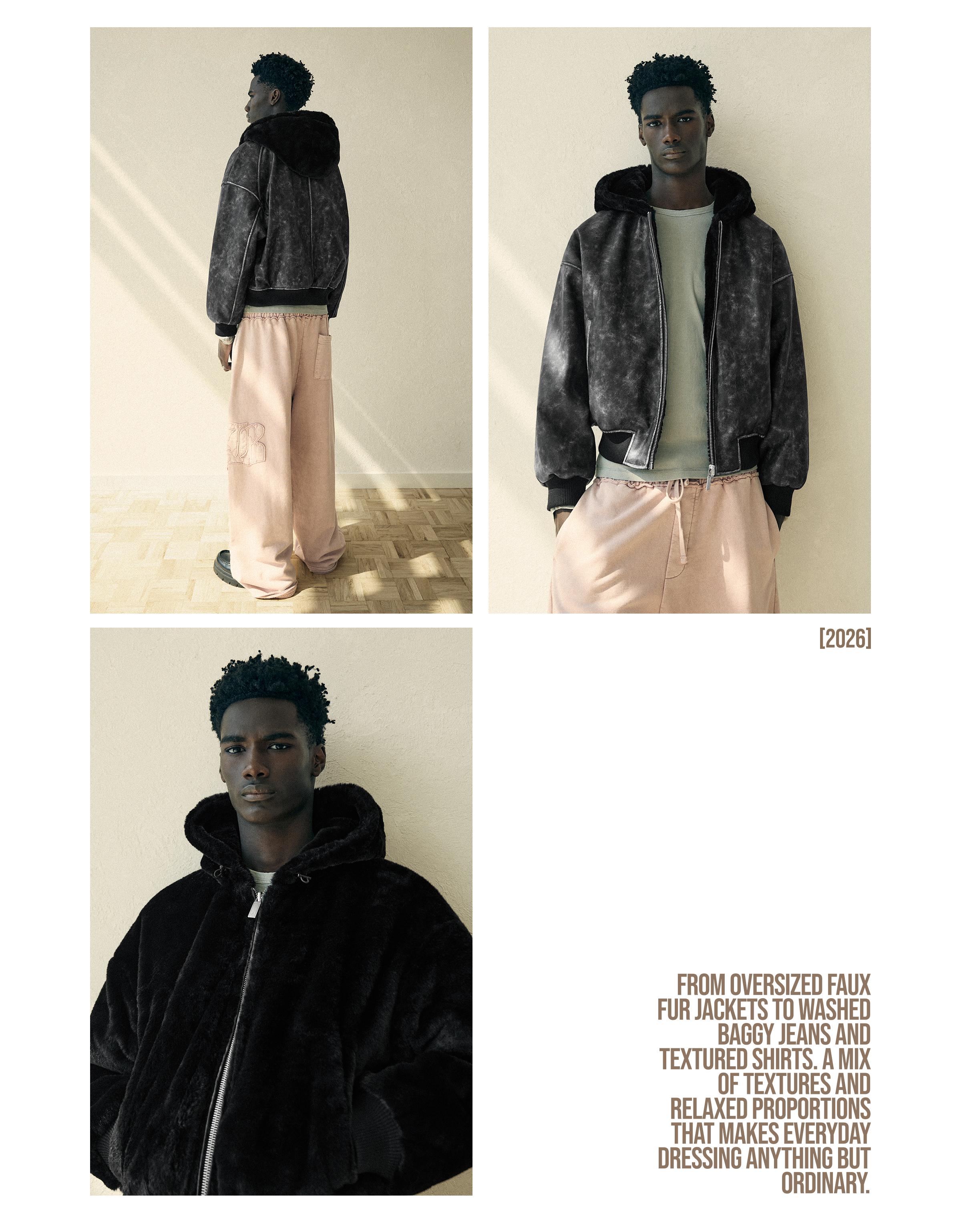 Reversible faux fur hooded jacket — Black