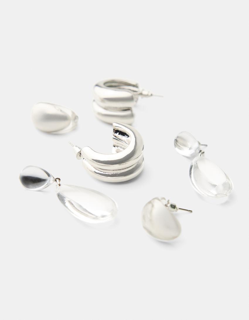 3-pack of transparent/ shiny earrings-Silver-2