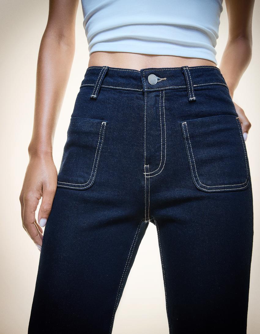 Jeans wide leg seamless pockets-Marino-1