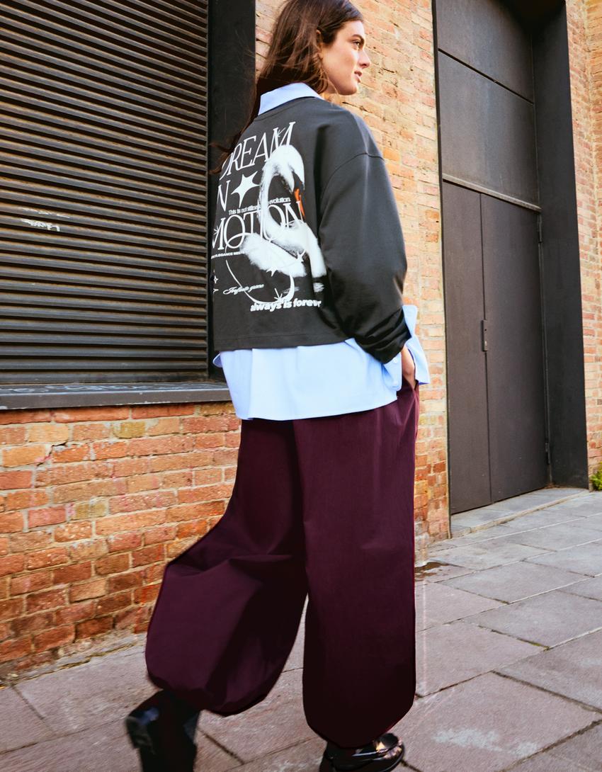 Samarreta màniga llarga oversize estampat-Gris fosc