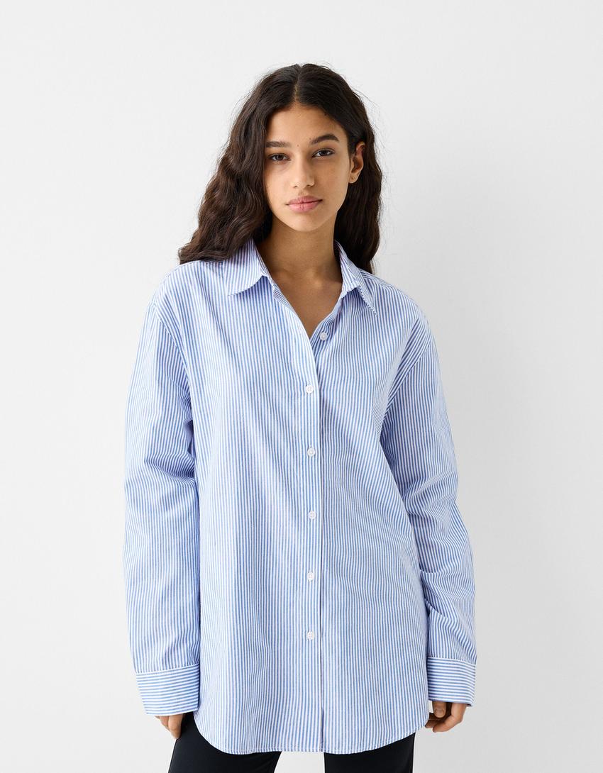 Long sleeve poplin shirt-Blue-0