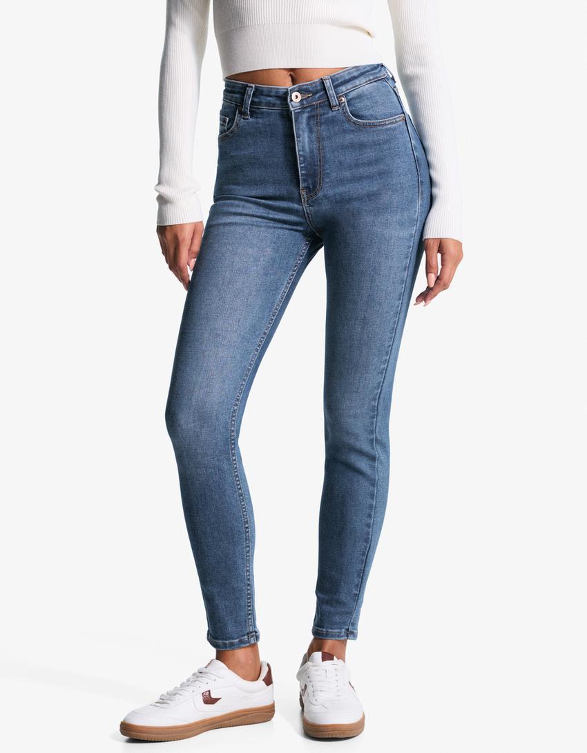 Super high-waist soft skinny jeans-Light blue