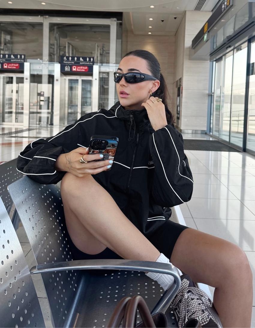 Hooded technical jacket-Black