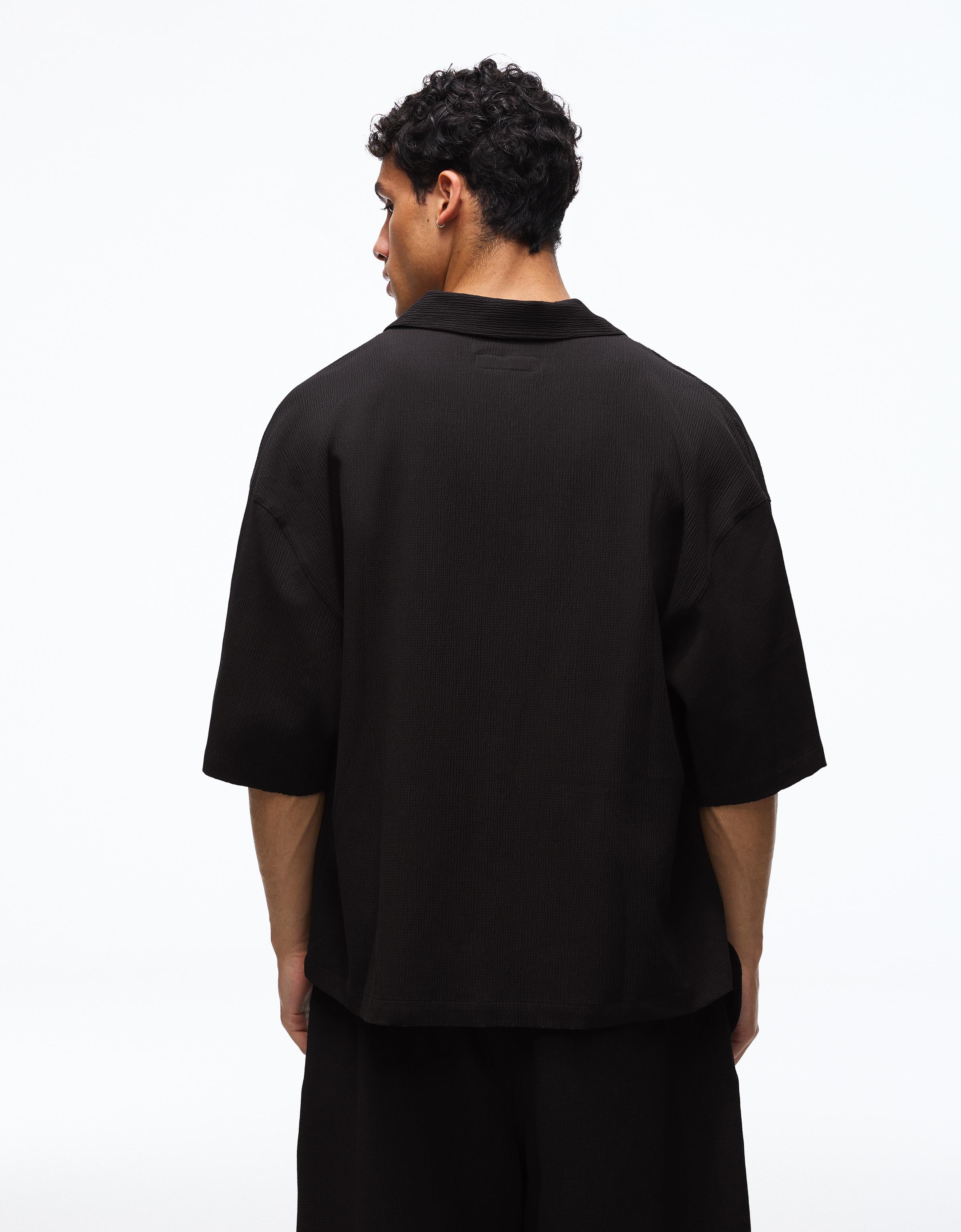 Pleated short sleeve boxy shirt — Black
