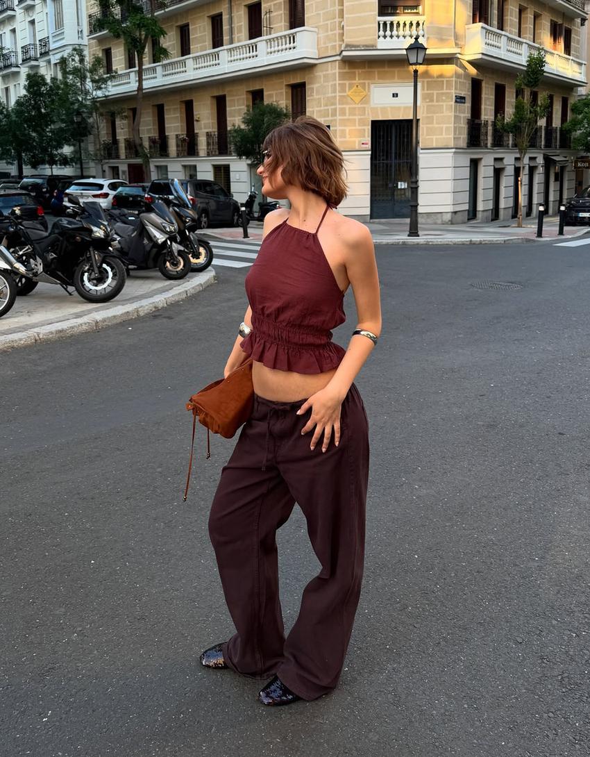 Lightweight wide-leg jeans-Brown