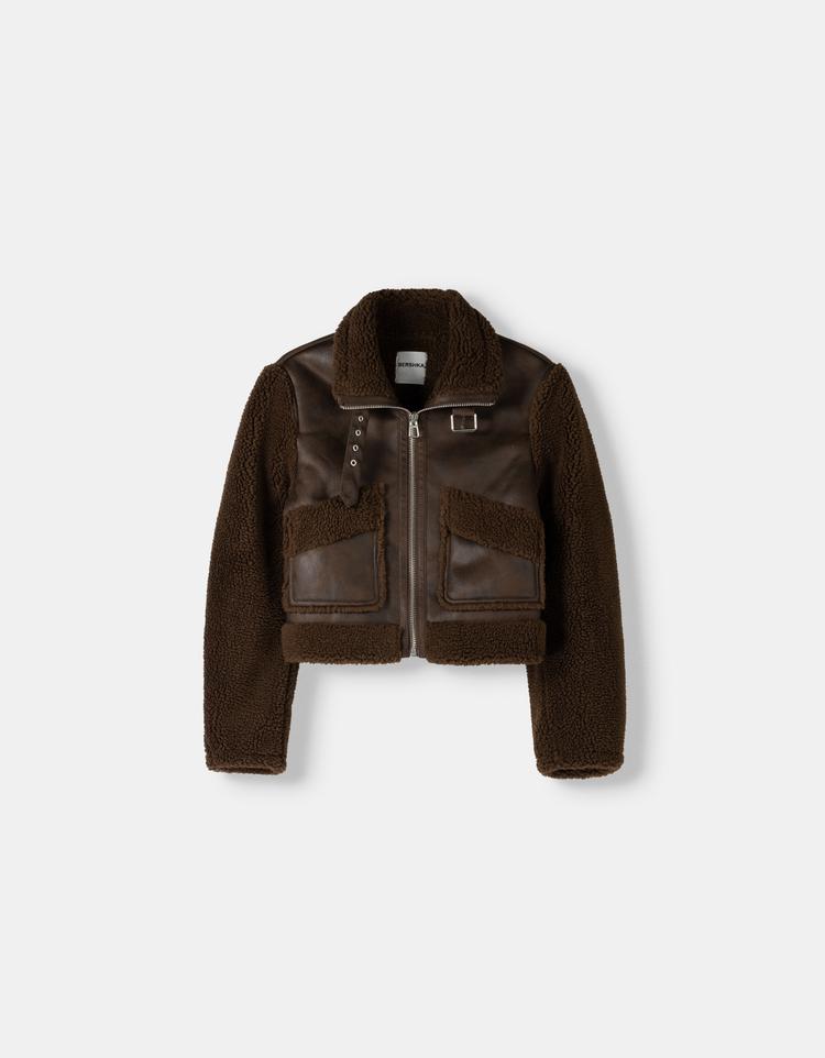 Dubbelzijdig jack met mouw van synthetisch teddy