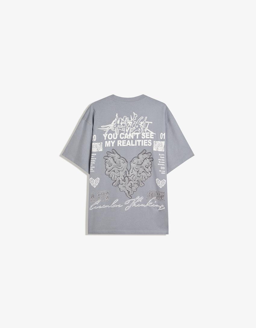 Camiseta manga corta print-Gris-5