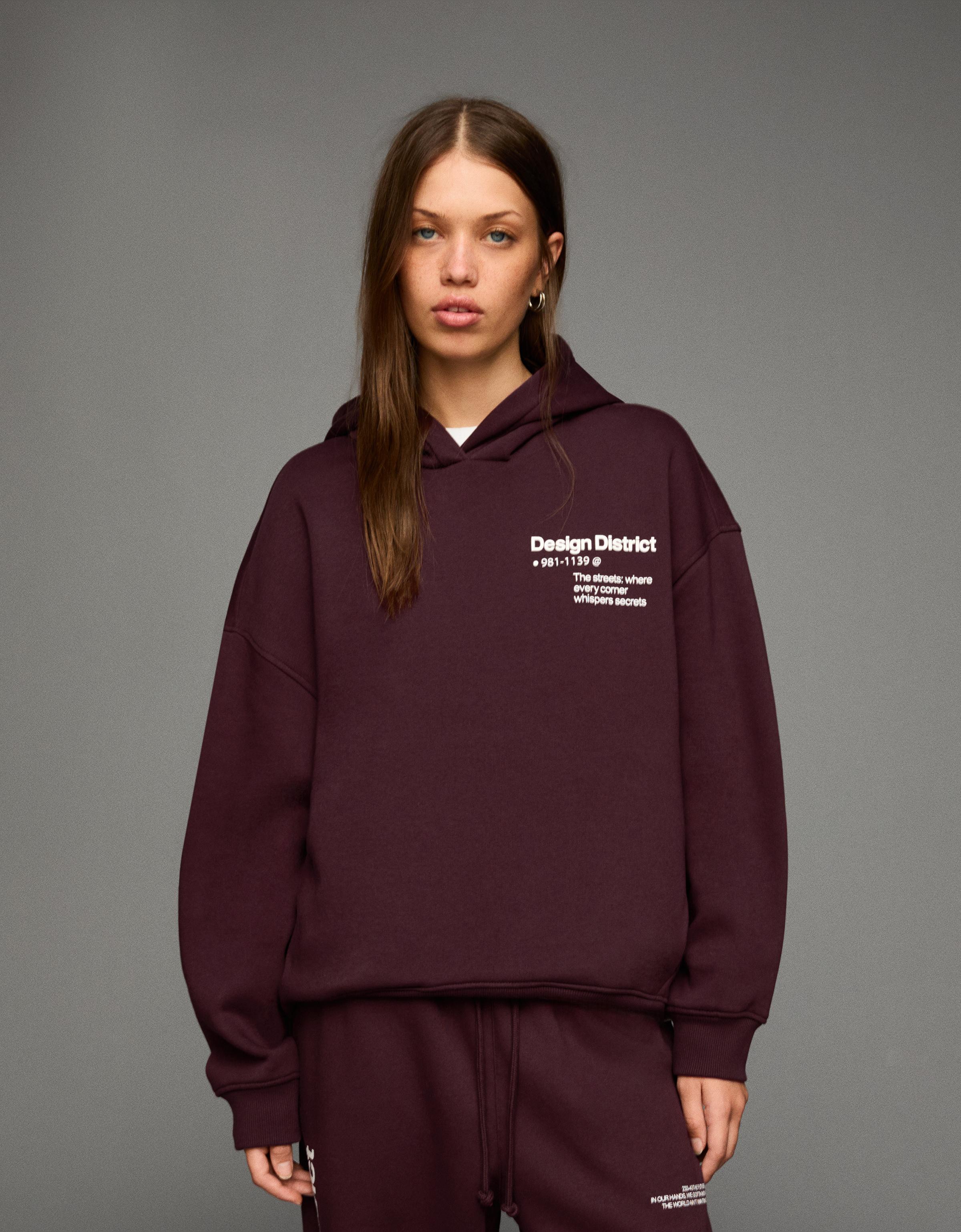 Bershka Kapuzenpullover Mit Print Damen L Bordeaux