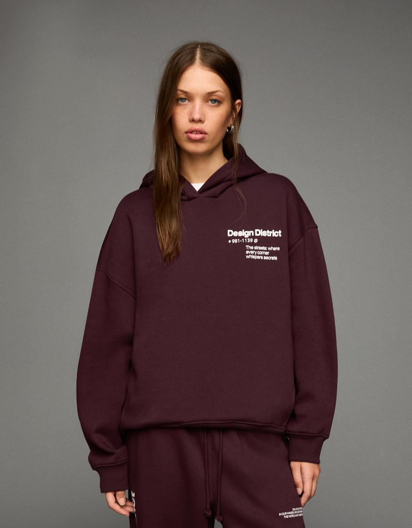Kapuzenpullover mit Print-Bordeaux