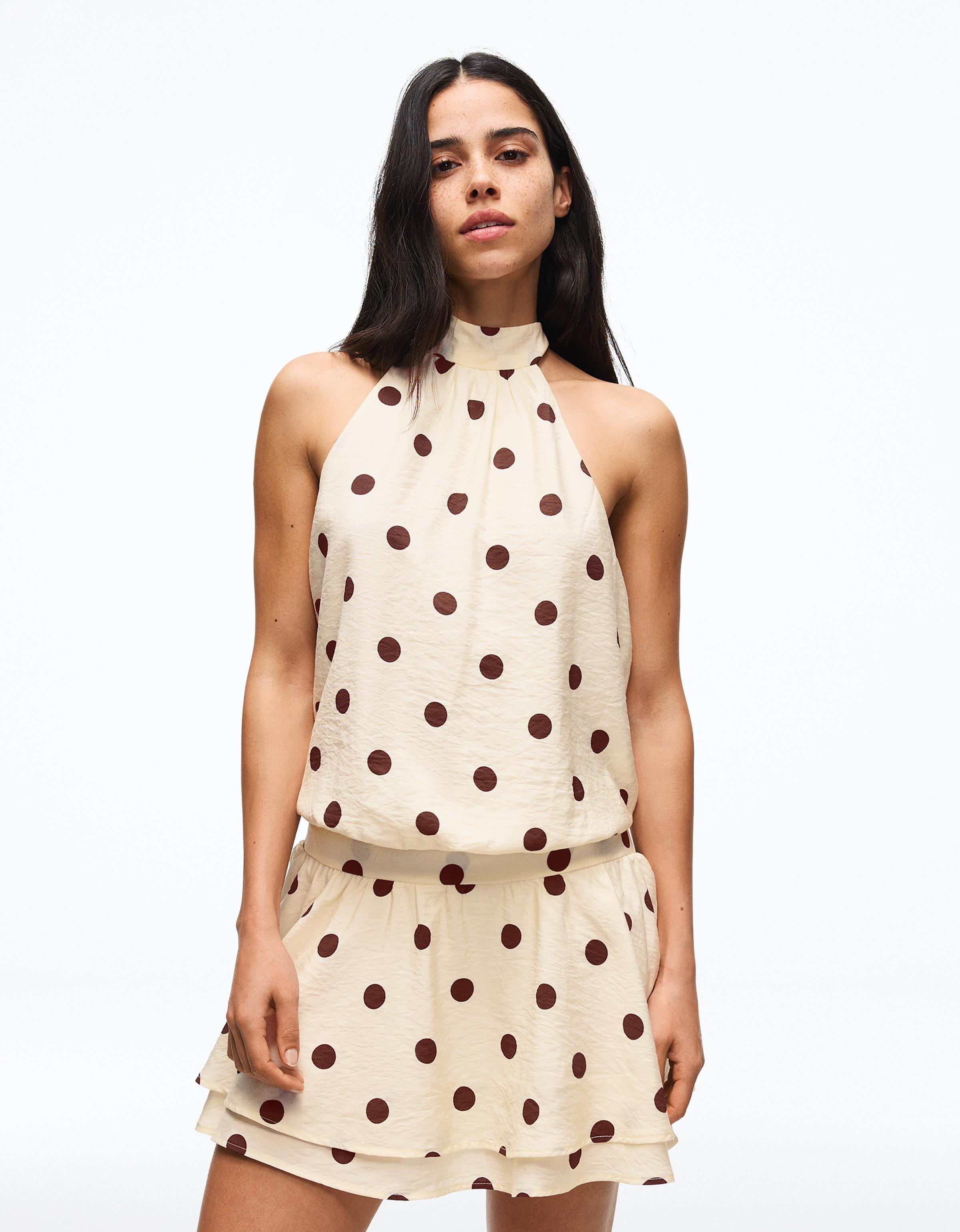 Mini halter neck dress — Beige