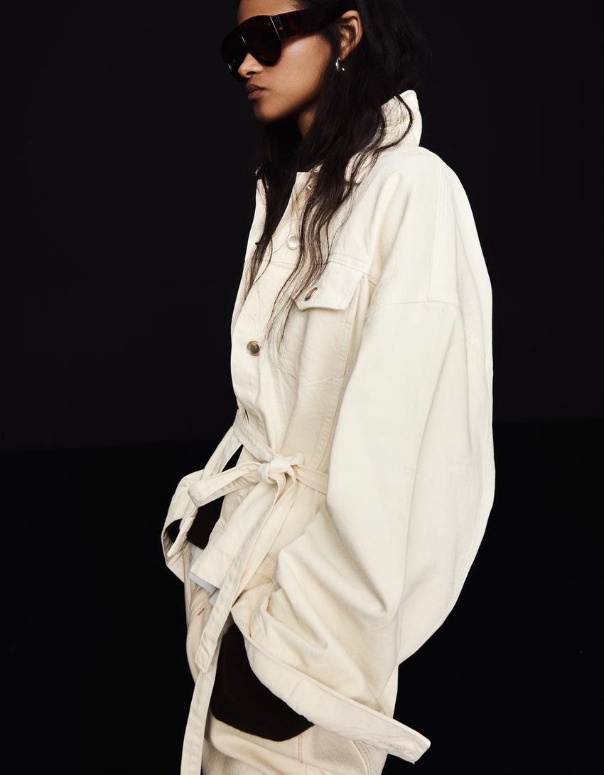 Oversize denim ceket-Krem