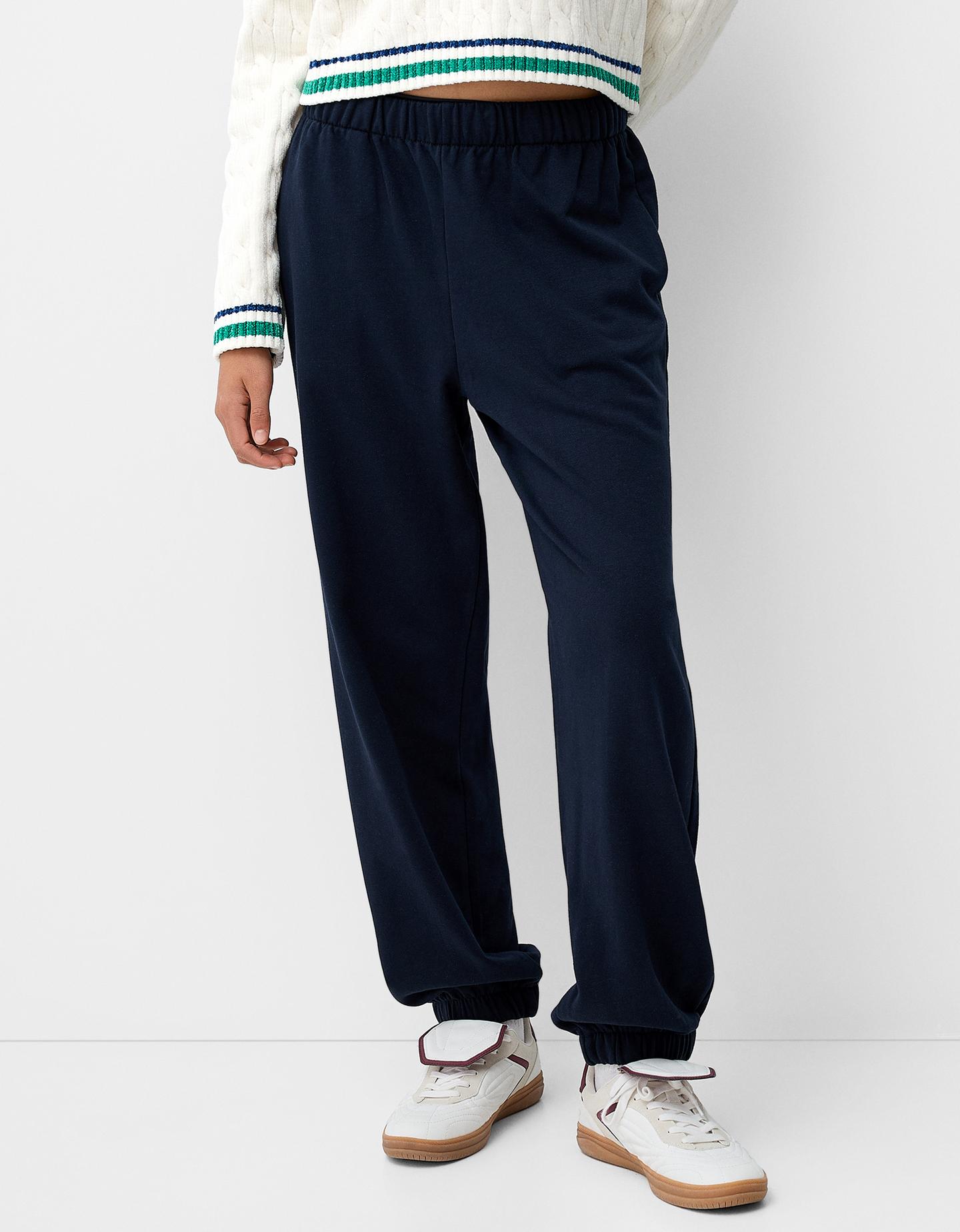 Bershka Pantalón Jogger Felpa Mujer 10-12 Marino