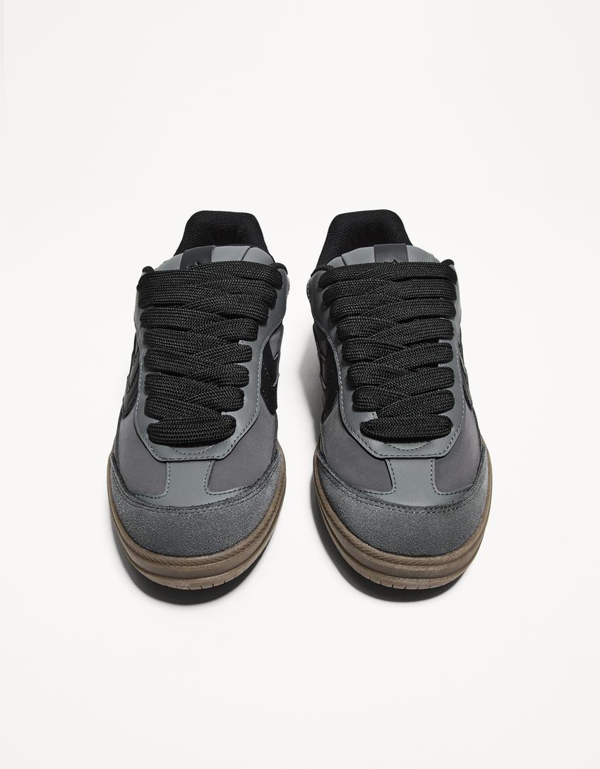 حذاء رياضي ريترو بكعب سميك-رمادي