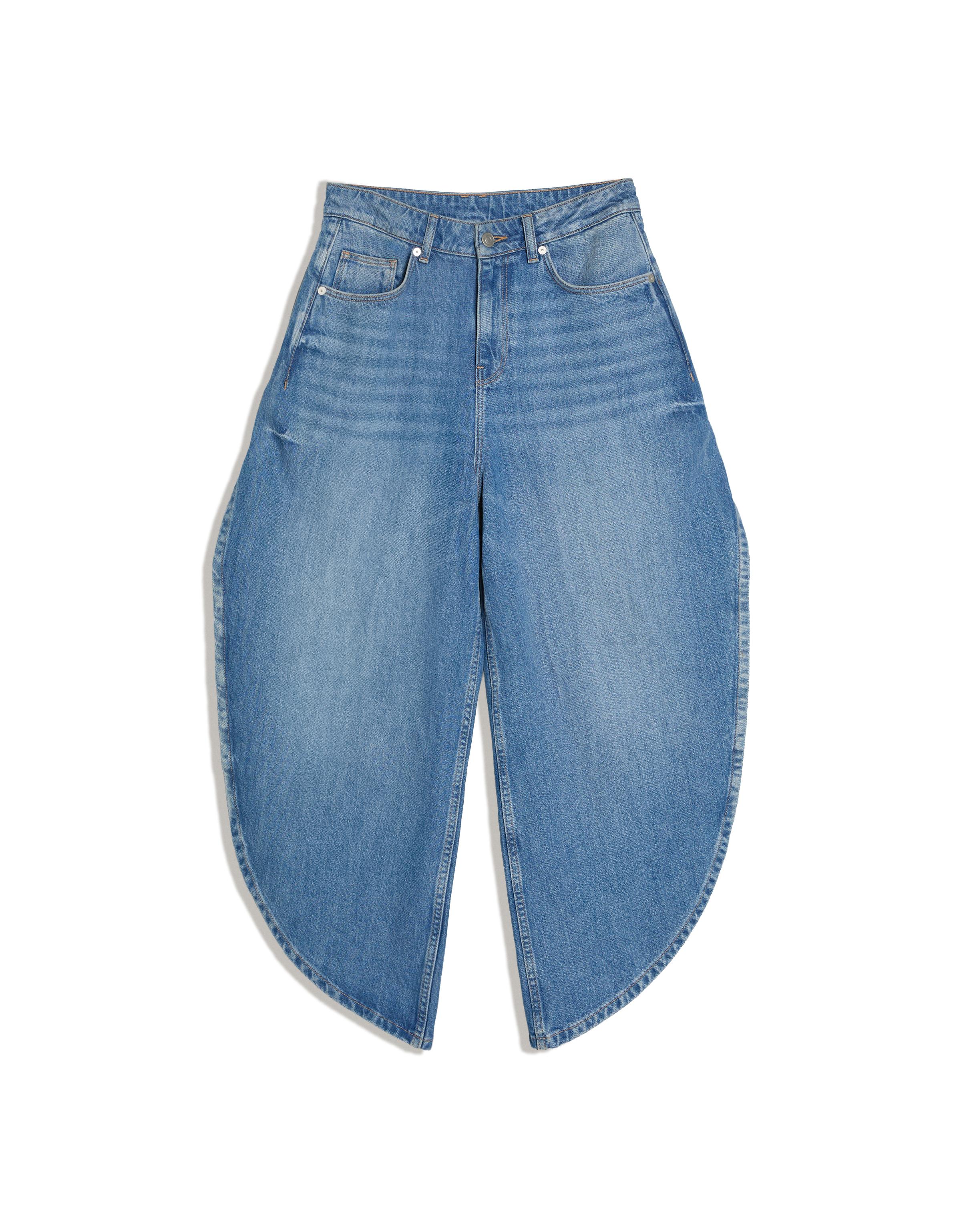 Wide-leg jeans with side split — Light blue