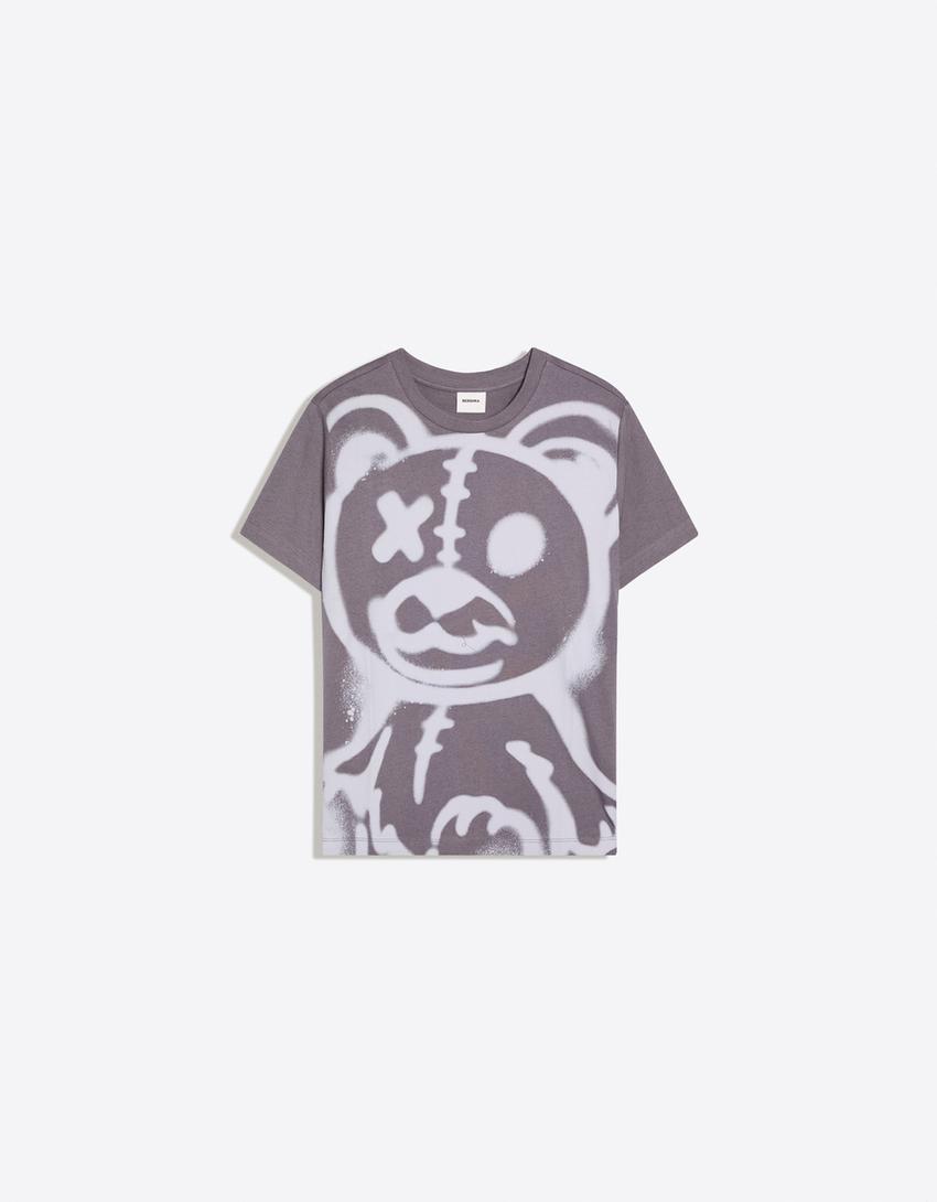 T-Shirt mit kurzen Ärmeln im Regular-Fit und Bären-Print-Blau