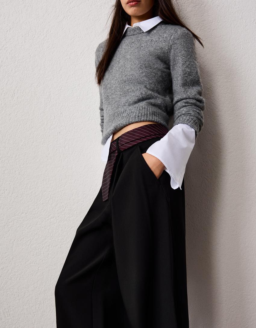 Pantaloni ampi doppio tessuto-Nero