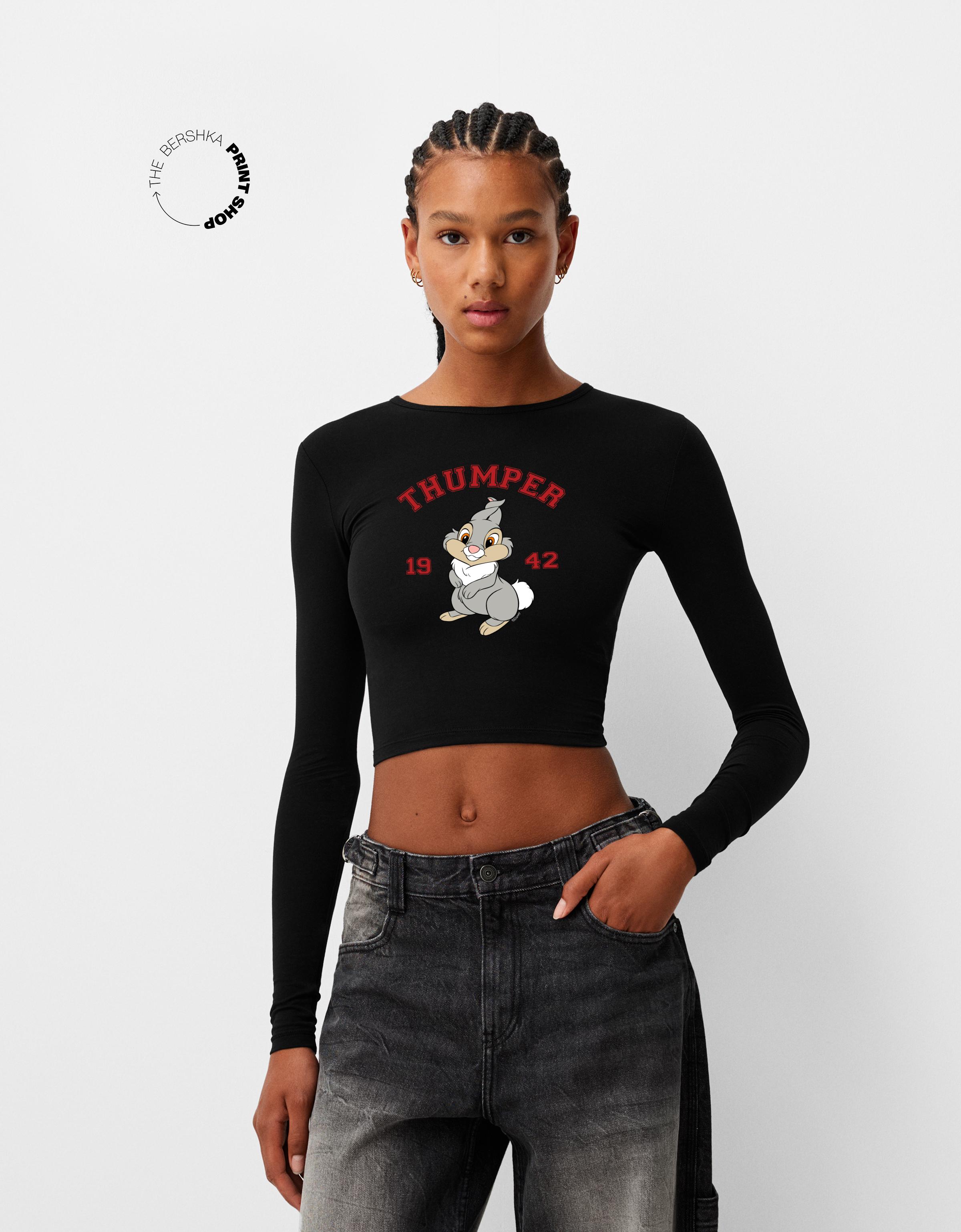 Bershka Langarmshirt Bambi Damen Xs Schwarz