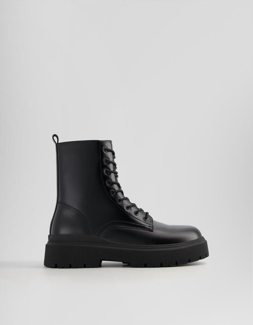 Bottines à lacets semelle crantée homme-Noir-0