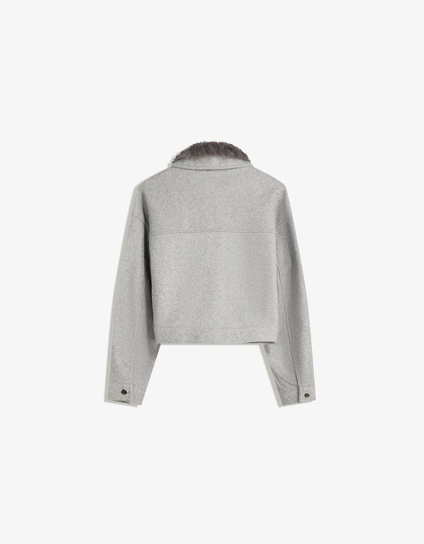 Cazadora soft trucker cuello pelo-Gris-4