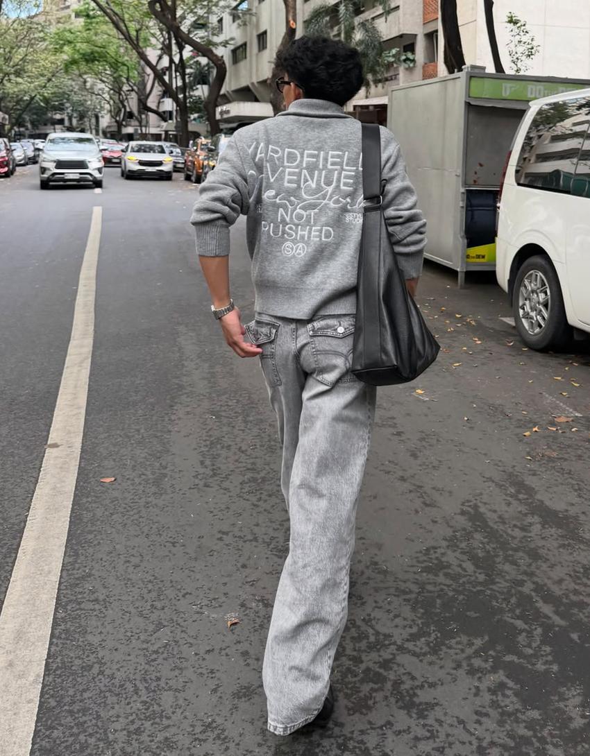 Jeans super baggy fit brodé-Gris