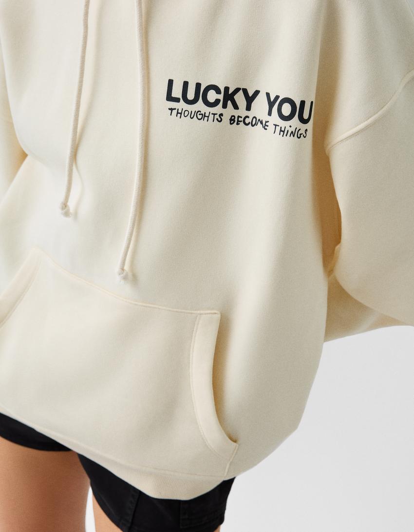 Printed oversize hoodie-Beige