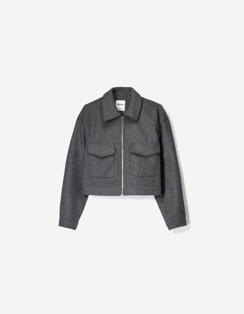 Casaco cropped suave-Cinzento-escuro