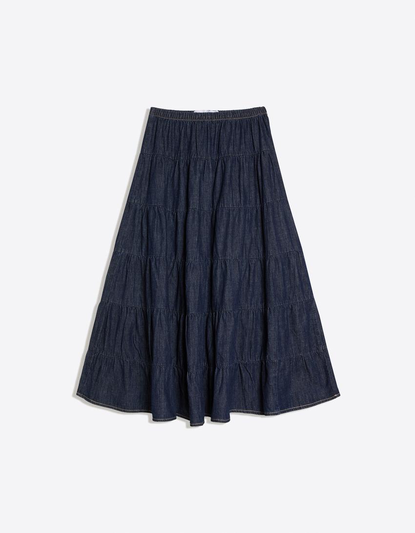Maxi denim skirt-Blue