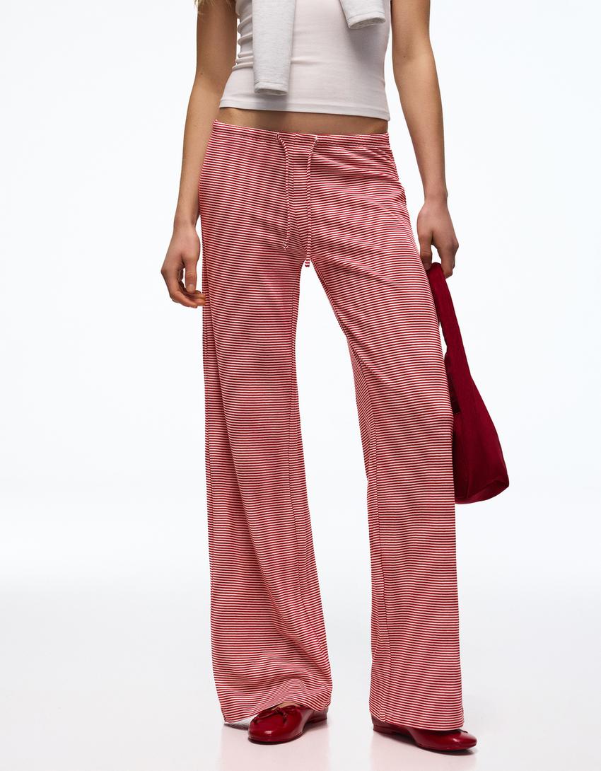 Gerade Hose mit Streifenprint-Rot