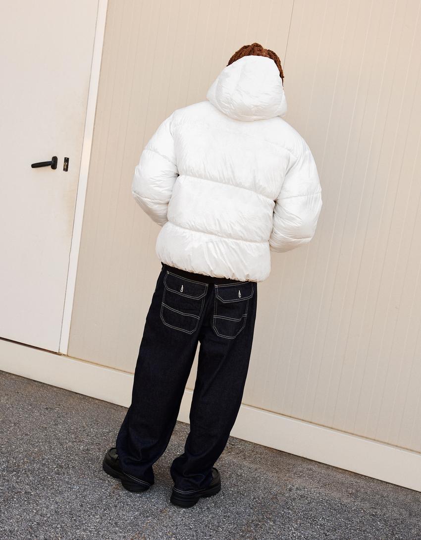 Blouson bouffant à capuche-Blanc