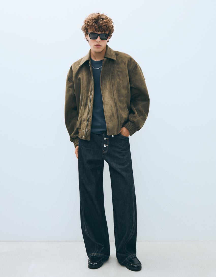Jaqueta faux suede-Cáqui