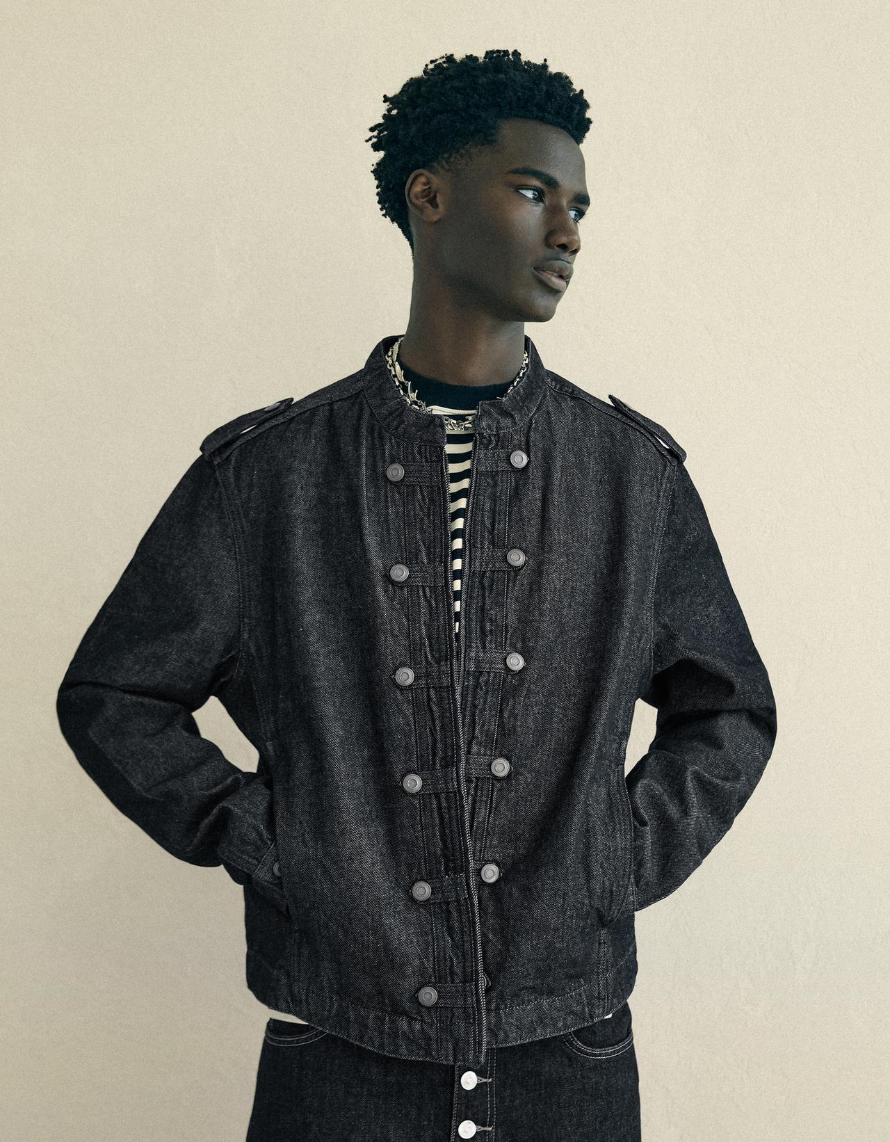 Denim shirt with buttons — Navy