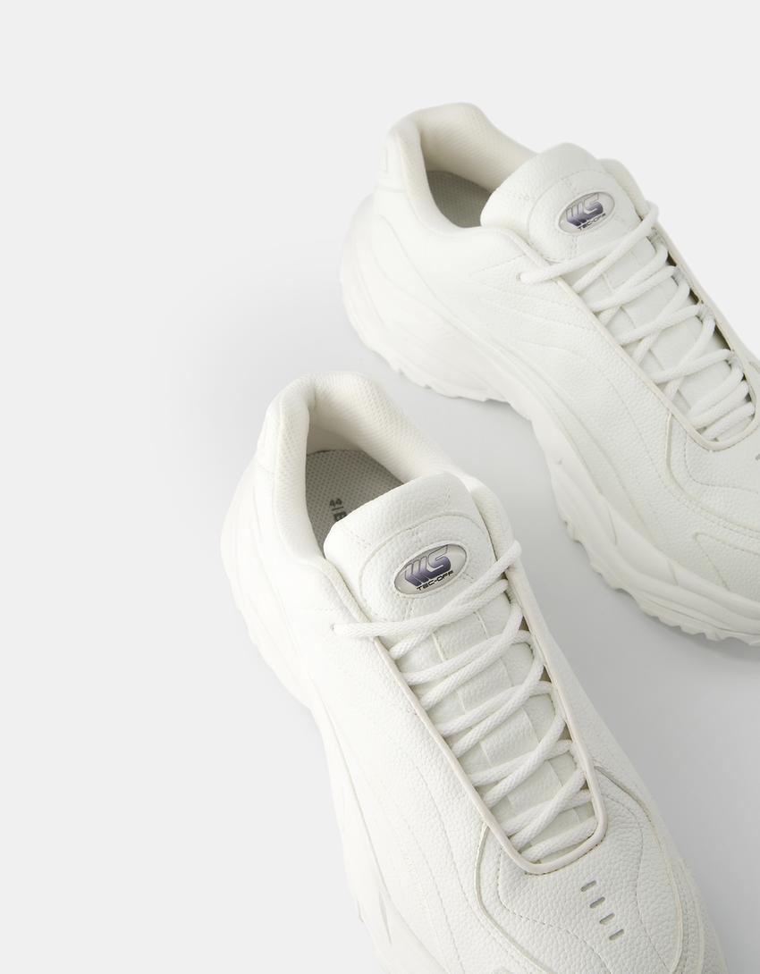 حذاء رياضي رجالي بدون أربطة بقطع تقنية-أبيض-4