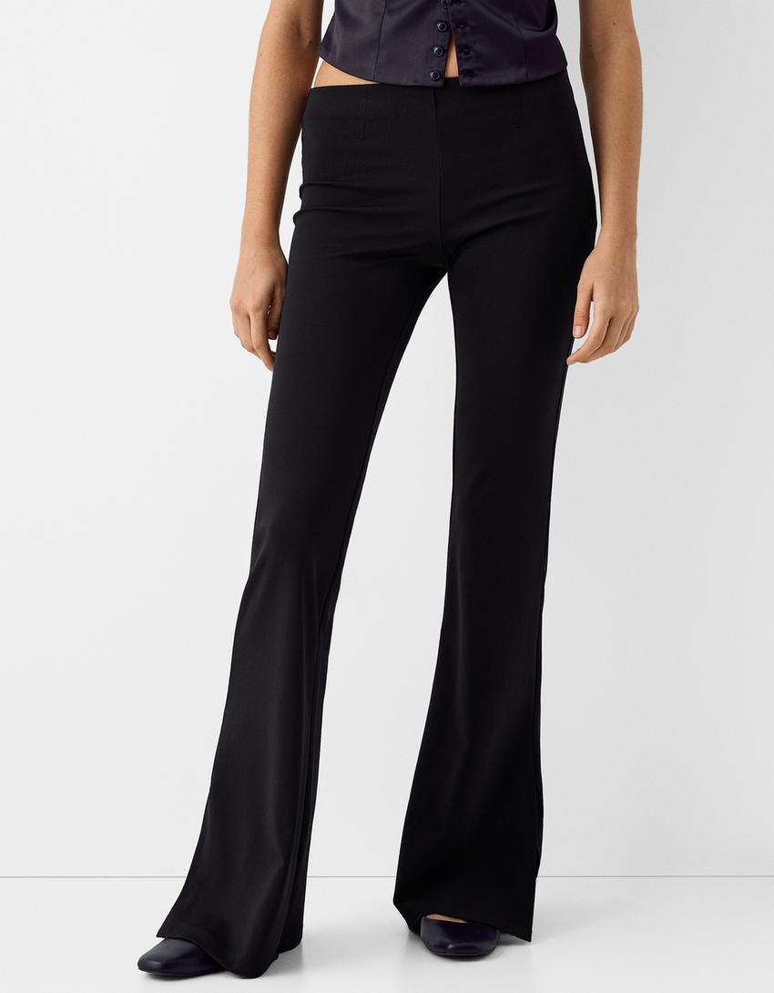 Flare trousers with side slit-Black-1