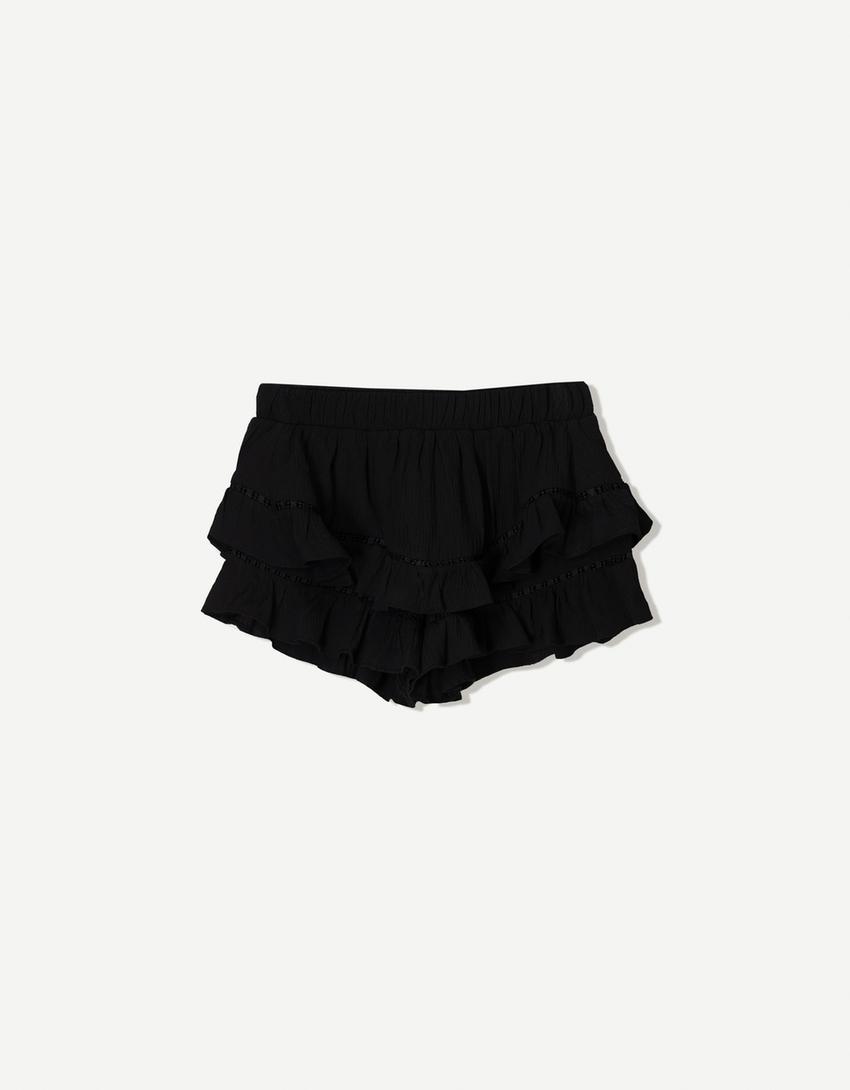 Textured boho skort-Black