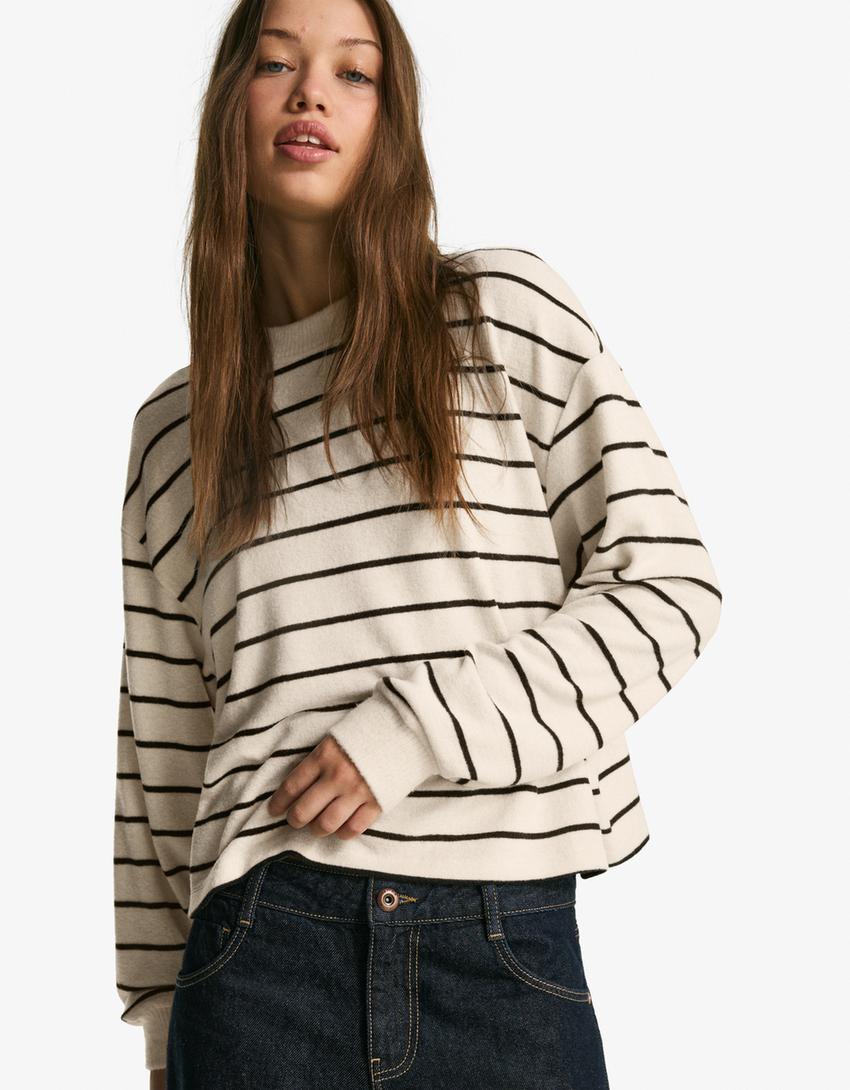 Stripe knit jumper-Cream