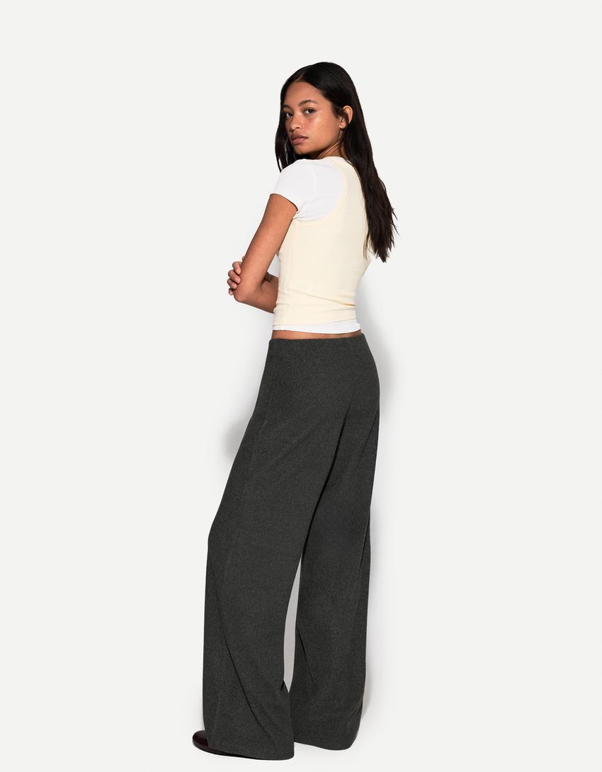 Soft Touch Hose Wide-Leg Rib-Dunkelgrau-1