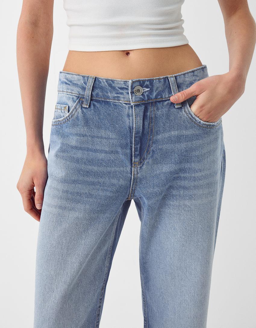 Cropped straight-leg jeans with turn-up hems-Light blue-3