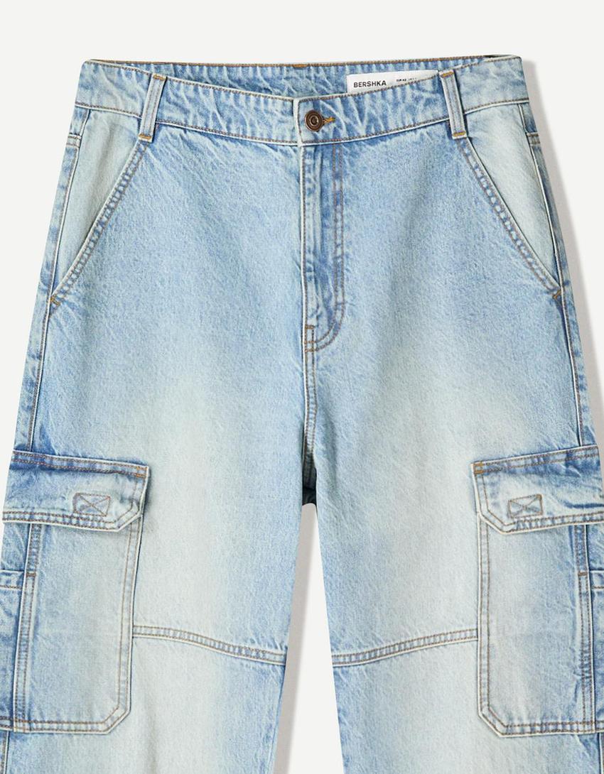 Jeans baggy cargo-Azul lavado