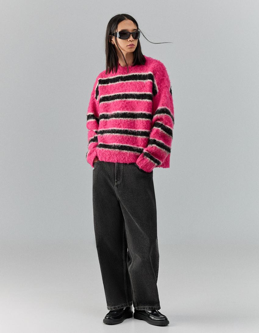 Loose fit baggy jeans-Zwart-3