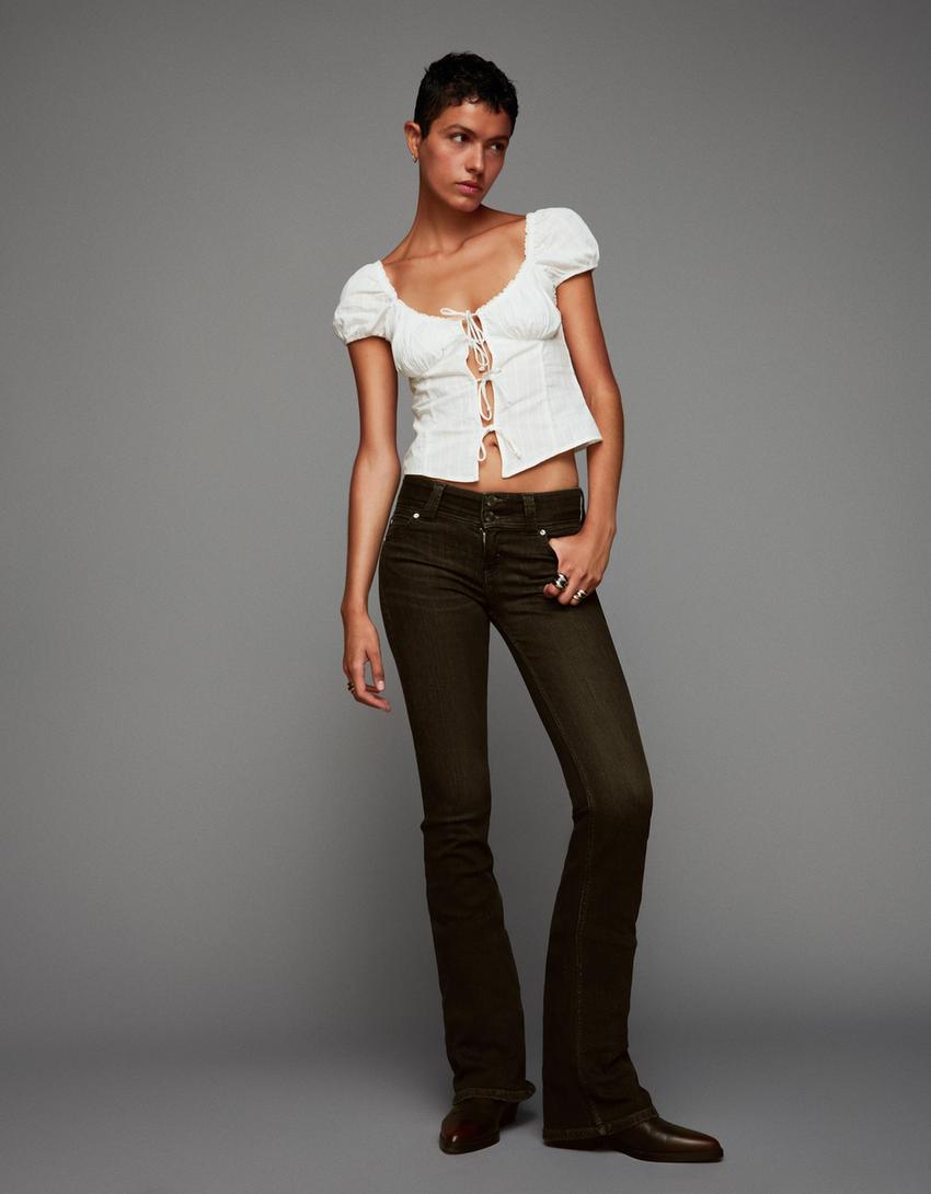 Blusa a maniche corte con struttura e lacci-Bianco-0